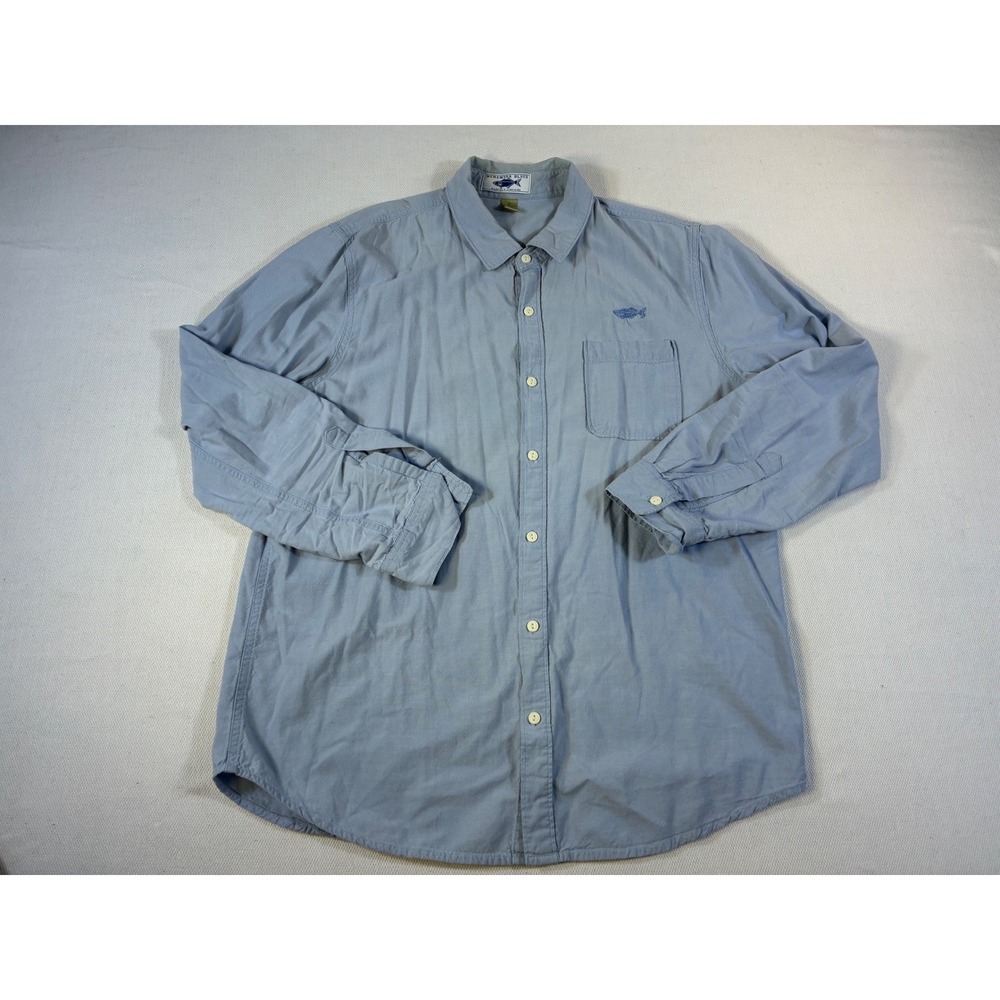 Menemsha Blues Martha's Vineyard‎ Mens Large Blue Cotton Button Down Fish Shirt